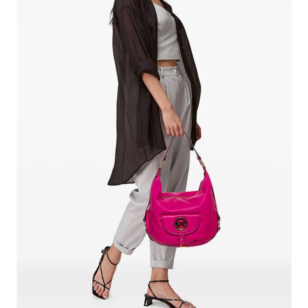 Michael Kors Pink Fulton hobo bag w/ pebbled leather & gold-tone hardware. - Picture 3 of 11